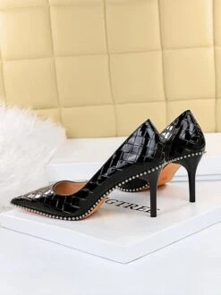 Stylish Woven Embossed Stiletto Heel Shallow Pumps -Zolucky Sales Store 5fd979c244a0b16af169efb335ae997f