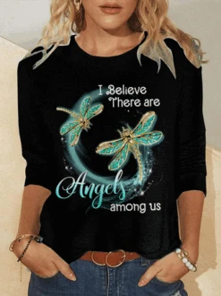 I Believe There Are Angel Dragonfly Casual Crew Neck Regular Fit Long Sleeve Shirt -Zolucky Sales Store 6019037c73e0f431fc7055b95254aafa