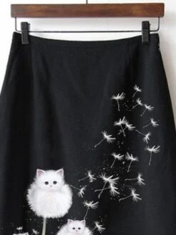 Black Vintage Casual Cat Printed A-line Skirt -Zolucky Sales Store 609dcc475034f17ac67d8935a52a21b5