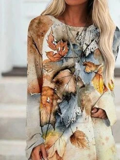 Maple Leaves Tunic Casual Loose T-Shirt -Zolucky Sales Store 6128e609f64be5433dcf5d41aefd810d