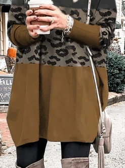 Leopard Printed Long Sleeve Knitting Dress -Zolucky Sales Store 616cd2fdcc4fb0118c994359016e702e