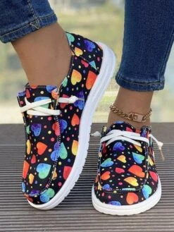 Heart/Cordate Print Valentine's Day Casual All Season Cotton Loafers