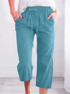 Women's Casual Summer Linen Pants High Waisted Loose Yoga Sweatpants Crop Pants With Pockets -Zolucky Sales Store 639904e989c17bb926aeb3714b8661a3