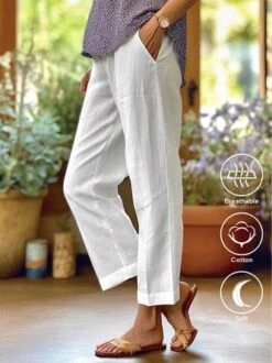 Plain Linen Cotton And Linen Loose Pants