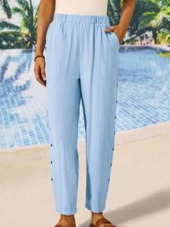 Loose Casual Cotton Linen Elastic Waist Pants With Pockets And Buttoned Design -Zolucky Sales Store 646fde2bdbc1fd120f984d0fd1f59fcf