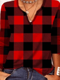 Christmas Casual Loose Plaid Long Sleeve V Neck T-Shirt 9 Christmas Casual Loose Plaid Long Sleeve V Neck T-Shirt -Zolucky Sales Store 652eeb4ba918e24ee0d2267daab09438