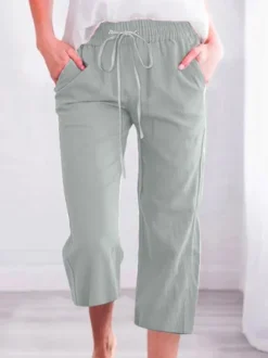 Women's Casual Summer Linen Pants High Waisted Loose Yoga Sweatpants Crop Pants With Pockets -Zolucky Sales Store 661674a97e203e10f041c5232a9f6eef
