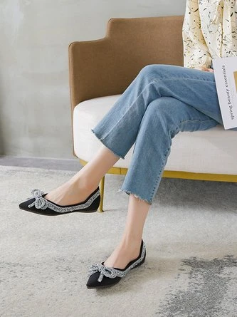 Sparkling Rhinestone Bowknot Fashion Flat Shallow Shoes 3 Sparkling Rhinestone Bowknot Fashion Flat Shallow Shoes - Image 3