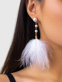 Elegant Imitation Feather Pearl Dangle Earrings -Zolucky Sales Store 6696e6ea5622e4aaa344775cfee3ae2d