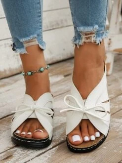 Casual Bowknot Hollow Out PU Comfy Wedge Heel Slide Sandals 34 Casual Bowknot Hollow Out PU Comfy Wedge Heel Slide Sandals -Zolucky Sales Store 67735a47089d686f01429cd557704d41