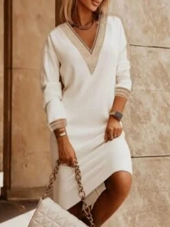 Long Sleeve V Neck Dress