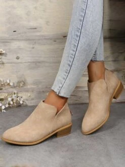 British Style Pointed Toe Casual Back Zip Low Heel Chunky Heel Booties -Zolucky Sales Store 67d99037115536a85942dafab955678a
