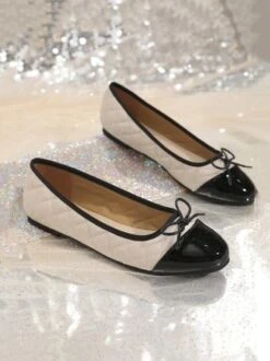 Casual Bow Decor Color Block Quilted Ballet Flats -Zolucky Sales Store 67eb36ad50143feb92c940667431280d
