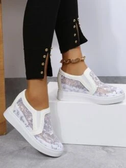 Sequins Floral Embroidered Lace Paneled Slip-On Wedge Shoes -Zolucky Sales Store 6840f57208fd97f0711d2f1346938c56