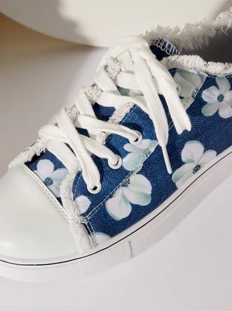 Women's Lily Graphic Print Denim Lace-Up Sneakers 4 Women's Lily Graphic Print Denim Lace-Up Sneakers - Image 4