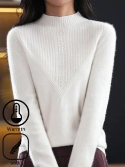 Casual Plain Half Turtleneck Yarn/Wool Yarn Sweater