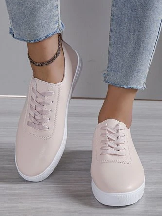Solid Leather Lace-up Flats Sneakers 12 Solid Leather Lace-up Flats Sneakers - Image 12