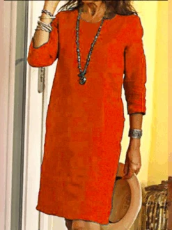 Crew Neck Casual Dress -Zolucky Sales Store 68b6da9f60be147f52538de52cb28df7