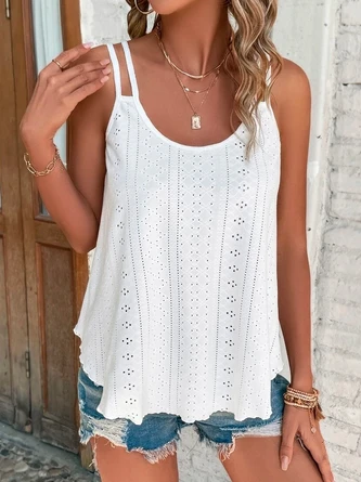 Plain Solid A-Line Tank Casual Eyelet Embroidery Cami 14 Plain Solid A-Line Tank Casual Eyelet Embroidery Cami - Image 14