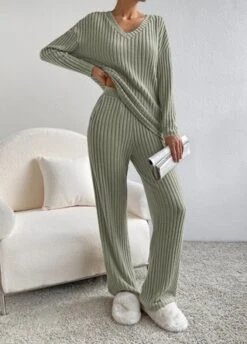 Plain V Neck Long Sleeve Top With Pants Loose Casual Two-Piece Set 26 Plain V Neck Long Sleeve Top With Pants Loose Casual Two-Piece Set -Zolucky Sales Store 690a6efa9554191c4f03a849b29c05ec