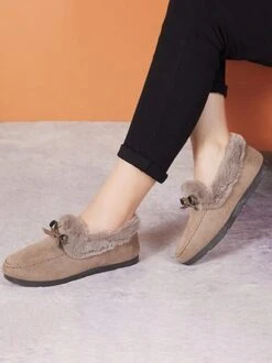 Winter Casual Non-Slip Furry Lined Flat Peas Shoes -Zolucky Sales Store 6a56c9fd8d5b8faa05ff05664b397876