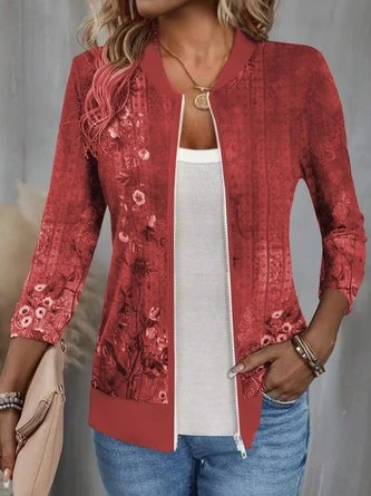 Casual Floral Loose Zipper Jacket 4 Casual Floral Loose Zipper Jacket - Image 4
