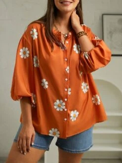 Plus Size Halloween Hallothanksmas Loose Daisy V Neck Casual Blouse -Zolucky Sales Store 6aabb959a1b78118cd9b4c9006a39948