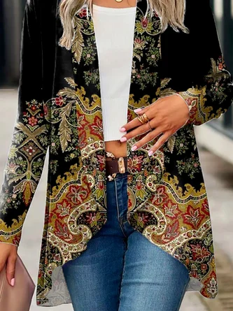 Vintage Ethnic Print Casual Loose H-Line Jersey Long Sleeve Kimono 3 Vintage Ethnic Print Casual Loose H-Line Jersey Long Sleeve Kimono - Image 3