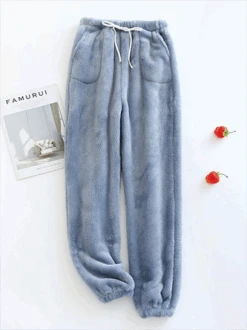 Fluff/Granular Fleece Fabric Casual Loose Casual Pants