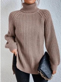 Casual Plain Turtleneck Wool/Knitting Sweater