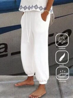 Cotton Plain Loose Casual Pants