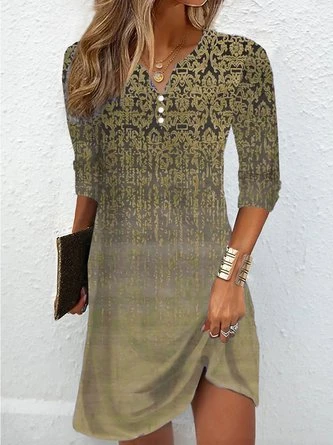 Ethnic Daily Casual Loose V Neck A-Line Long Sleeve Short Dress 5 Ethnic Daily Casual Loose V Neck A-Line Long Sleeve Short Dress - Image 5