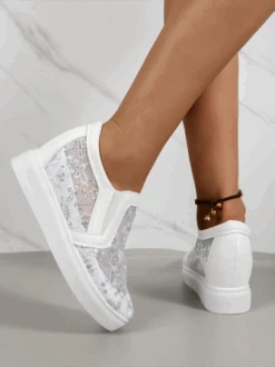 Sequins Floral Embroidered Lace Paneled Slip-On Wedge Shoes -Zolucky Sales Store 6c2b2f06d94f4e7a35d0898c1b16d128