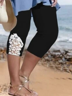 Plus Size Vacation Jersey Tight Lace Leggings -Zolucky Sales Store 6c4dd8a6b0b619abc47f260209376723