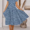Women Casual Floral Summer Micro-Elasticity Jersey Midi Short Sleeve A-Line Regular Dresses