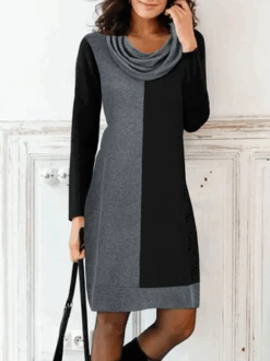 Loose Casual Long Sleeve Color Block Dress -Zolucky Sales Store 6c98c6b6ad8df37f09ce515dd8e39f6d