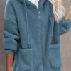 Loose Zipper Hoodie Casual Plain H-Line Mid-long Teddy Jacket With Pockets
