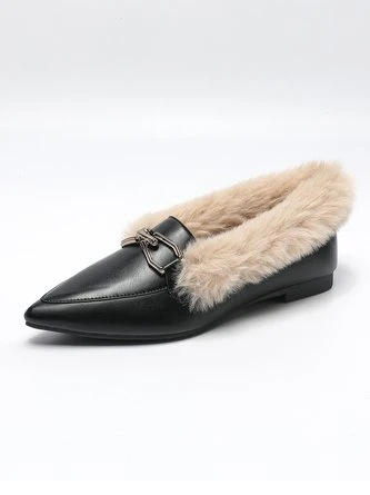 Women Metal Decor Commuting Furry Synthetic Leather Loafers 9 Women Metal Decor Commuting Furry Synthetic Leather Loafers - Image 9