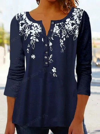Casual Floral V Neck Tunic T-Shirt 2 Casual Floral V Neck Tunic T-Shirt - Image 2