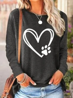 Jersey Heart/Cordate Crew Neck Casual T-Shirt -Zolucky Sales Store 6e233830dd6df1d3bb31c128fd96f551