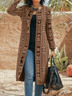 Geometric Vintage Autumn Polyester Micro-Elasticity Loose Best Sell Long Sleeve H-Line Overcoat For Women -Zolucky Sales Store 6e509d890d1dffc733ca1722b635d025