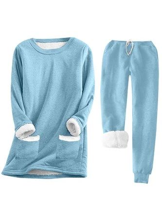 Heavyweight Fleece Crew Neck Long Sleeve Top With Pants Casual Plain Warmth Two-Piece Set 4 Heavyweight Fleece Crew Neck Long Sleeve Top With Pants Casual Plain Warmth Two-Piece Set - Image 4