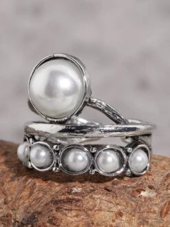 Vintage Silver Distressed Pearl Open Ring -Zolucky Sales Store 6ecaf8ae6eefbe3b0d0624a01c35bc01