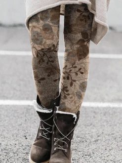 Plus Size Plants Casual Tight Leggings