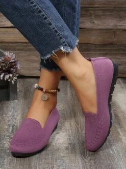 Women Casual Ribbed Fly-knit Fabric Slip On Shoes -Zolucky Sales Store 6f3f0101f281f3c707765c01eb65526d