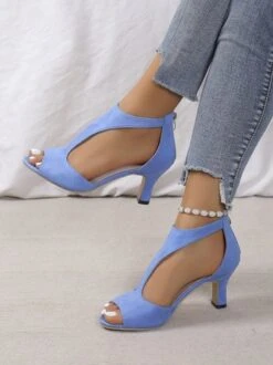 Black Suede Cutout Strap Peep Toe Mid Heel Sandals -Zolucky Sales Store 6f5aecb5461cf7ae468f3b3c10409184