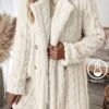 Winter Thicken Fluff/Granular Fleece Fabric Plain Casual Lapel Collar Long Sleeve Mid-long Teddy Jacket