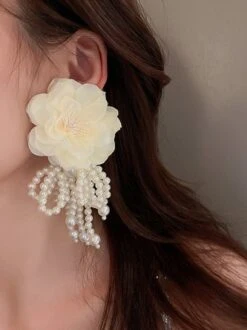 Elegant Flower Imitation Pearl Bowknot Party And Wedding Dangle Earrings -Zolucky Sales Store 6fc72cb78d0b942418e28a1b5043116e