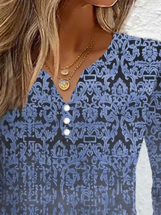 Ethnic Daily Casual Loose V Neck A-Line Long Sleeve Short Dress 3 Ethnic Daily Casual Loose V Neck A-Line Long Sleeve Short Dress - Image 3