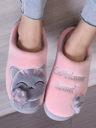 Casual Cartoon Cat Letters Embroidery Warmth Fluffy Slippers 6 Casual Cartoon Cat Letters Embroidery Warmth Fluffy Slippers - Image 6